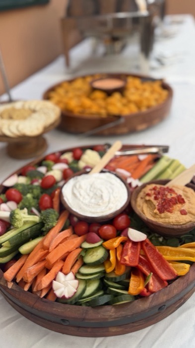 Crudite board of fresh vegetables with dips